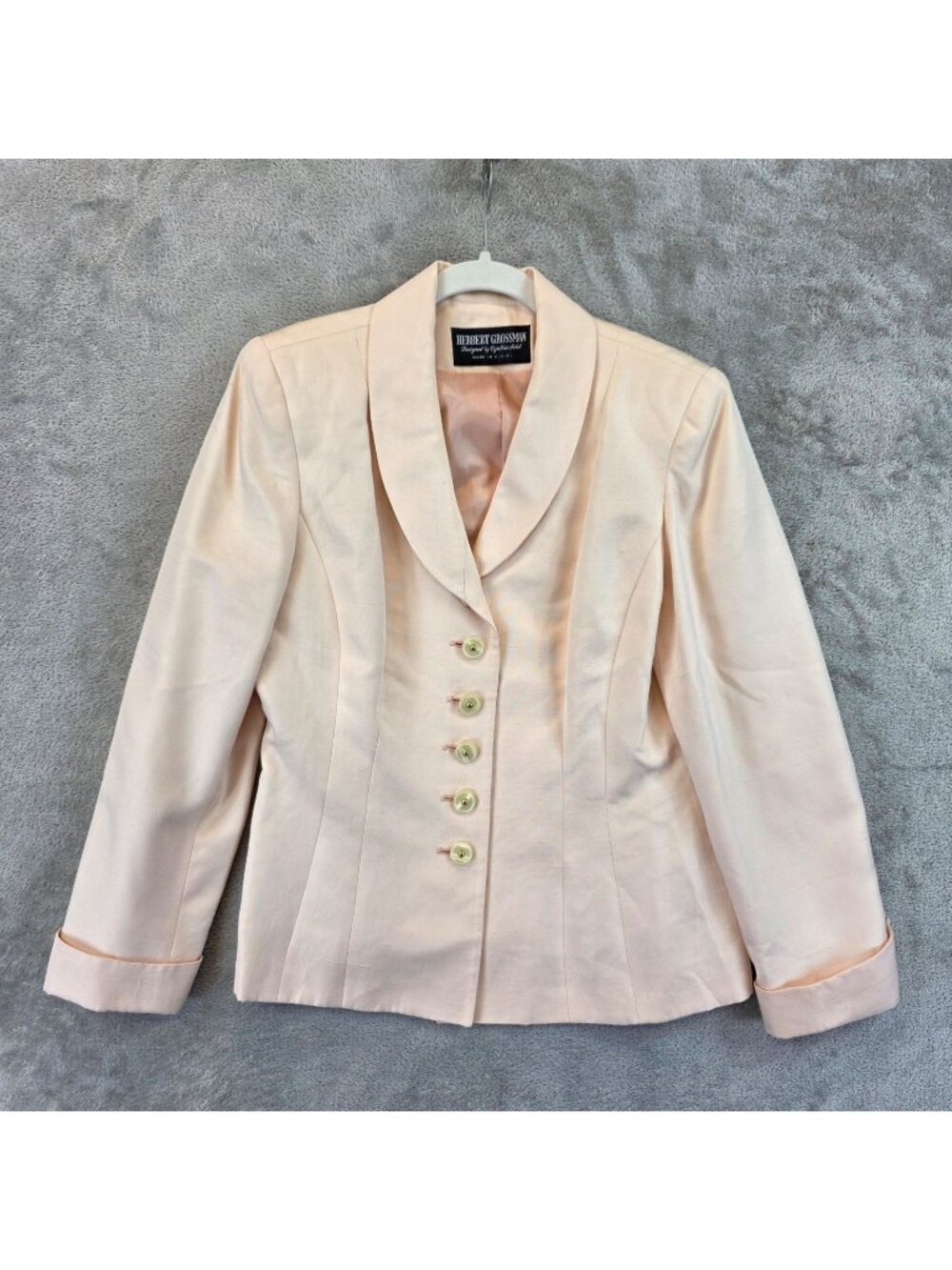 Vintage Herbert Grossman Blazer Womens 10 Pink Shawl Collar 5 Button Lined USA